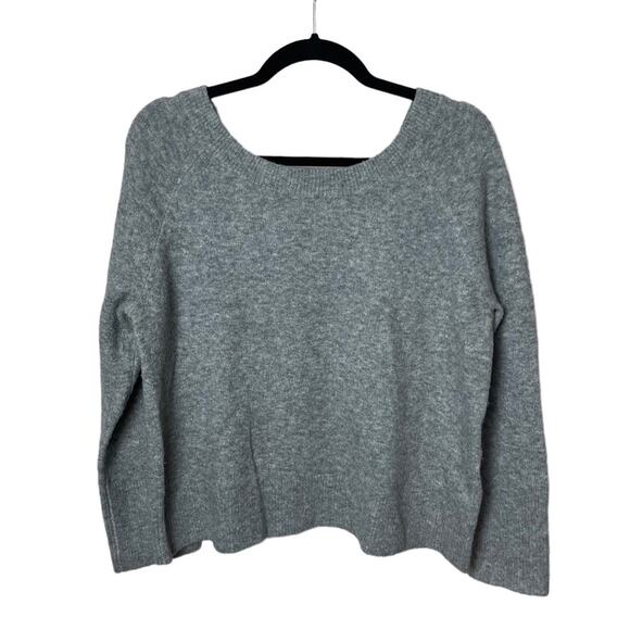 J Crew V Back Velvet Tie Long Sleeve Sweater Gray Size Small - Picture 1 of 7